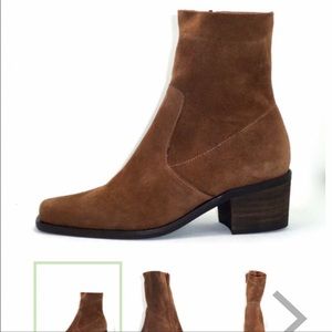 Sz 38(7.5)⭐️NWT Ateliers Brown Square Chisel Toe Suede 40mm Heel Boots